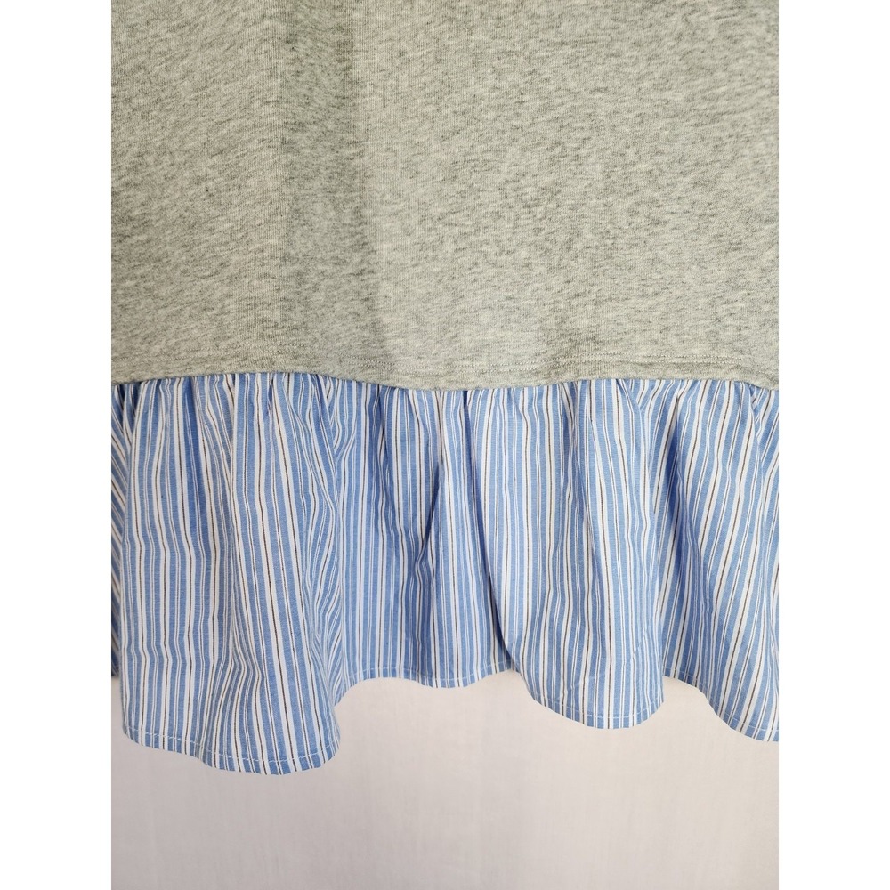 Maeve Anthropologie XL Mixed Media Ruffle Sweatshirt Gray Blue Top Preppy Boho - Picture 7 of 8